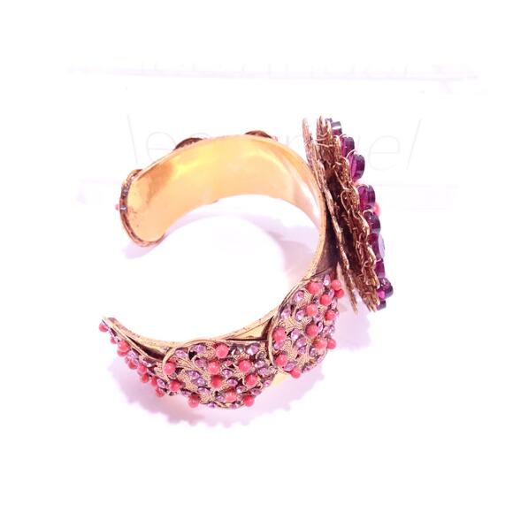 Vintage Lee Angel Crystal bead pearlized Circles Cuff Statement Bracelet NWT 498 - Picture 7 of 10